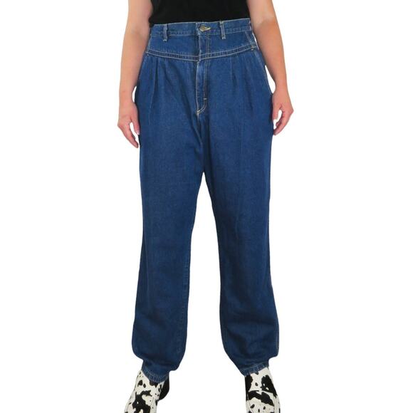 1980s Vintage Lee Jeans High Rise Yoke Tapered Straight Leg Mom Jeans 34" - Picture 1 of 9